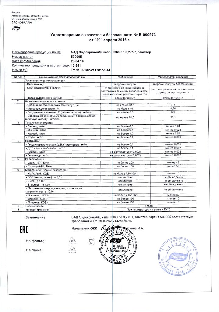Эндокринол капсулы массой 0,275 мг 60 шт - купить, цена и отзывы ...